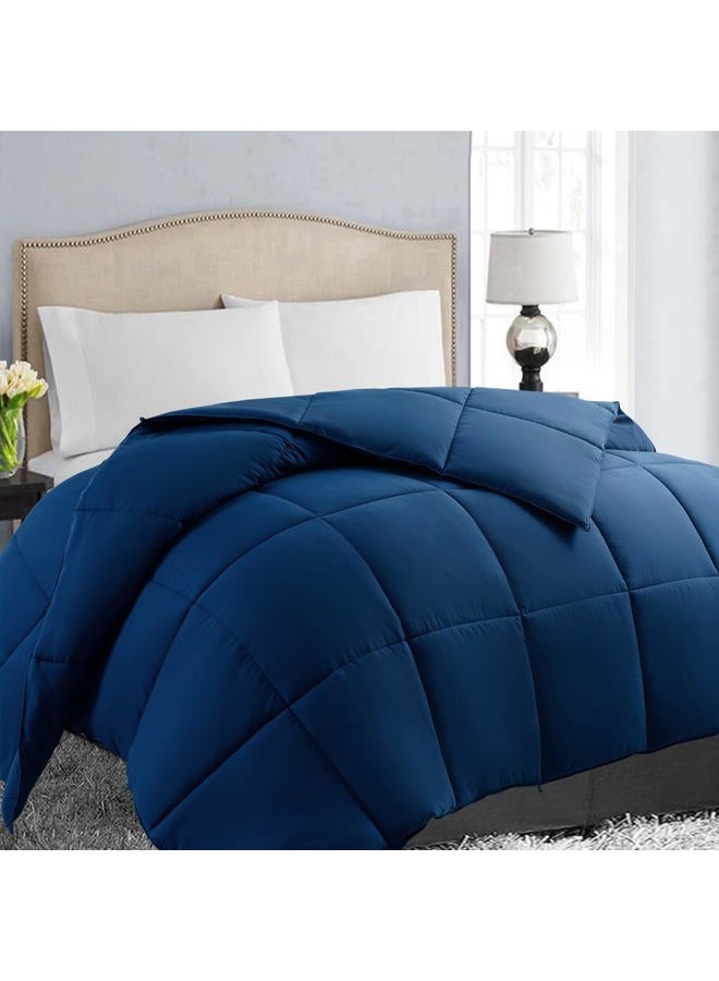EASELAND All Season King Size Soft Quilted Down Alternative Comforter Reversible Duvet Insert with Corner Tabs,Winter Summer Warm Fluffy,Navy,90x102 inches - Image 1