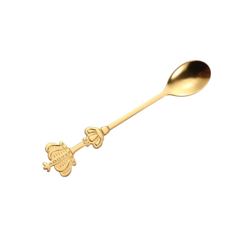 Crown Spoon Stainless Steel Double Crown Design Creative Coffee Spoon - Golden Color Multifunctional Stirring Spoon for Tea Ice Cream Dessert - Image 3