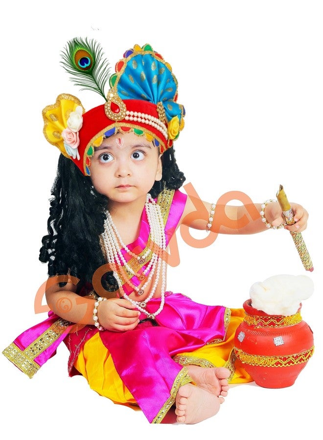 Sarvda Krishna Dress for Baby Boy Baby Girl | Janmashtami Dress | Kids Kanha Ji Accessories | Mor Pankh Dhoti Bansuri Complete Set - Image 4
