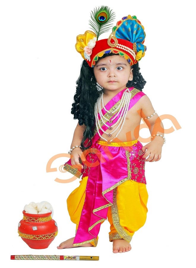 Sarvda Krishna Dress for Baby Boy Baby Girl | Janmashtami Dress | Kids Kanha Ji Accessories | Mor Pankh Dhoti Bansuri Complete Set - Image 2