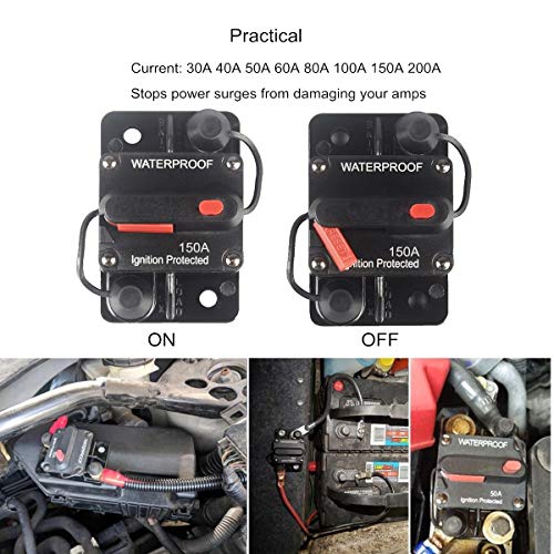 OUHL 150 Amp Circuit Breaker Manual Reset 30-250A for Car Truck Rv ATV Marine Trolling Motors Boat Vehicles,12V-48V DC (150A) - Image 2