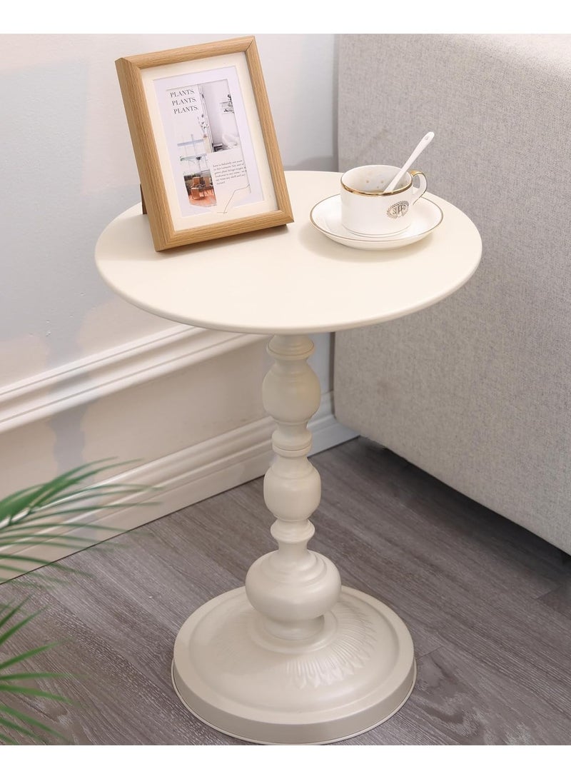 DubaiGallery طاولة نهاية معدنية، طاولة جانبية دائرية بيضاء اللون لسرير أو أريكة، طاولة زينة للغرف الصغيرة، غرفة المعيشة، غرفة النوم، فناء، طاولة بار صغيرة - Image 1