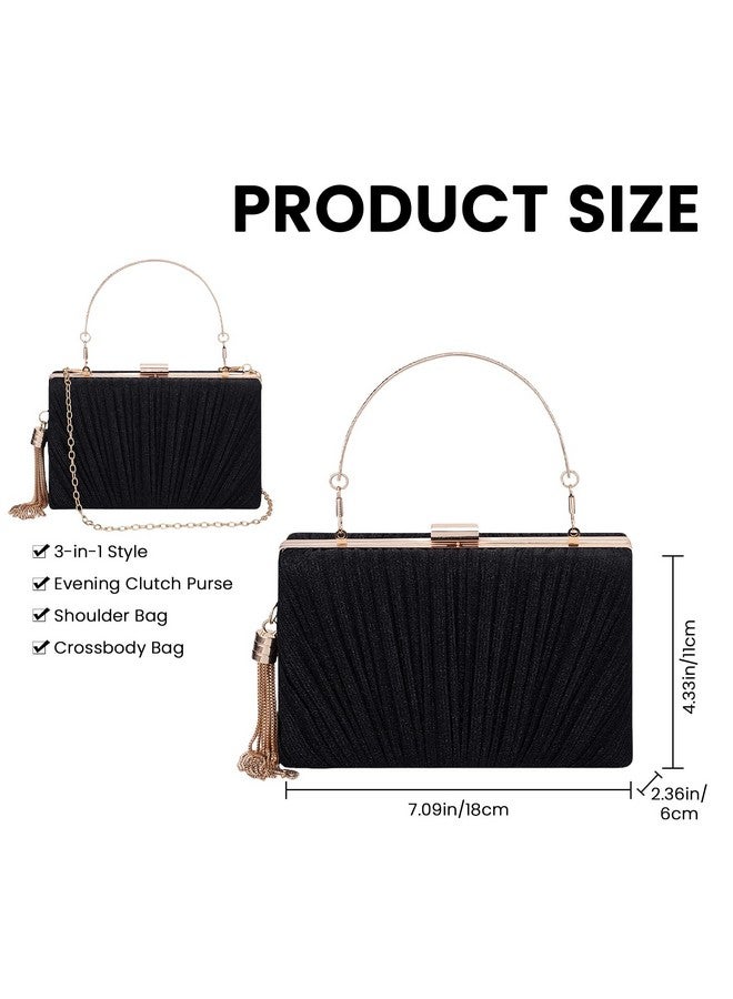 Gets Gets Tassel Womens Evening Handbag Small Pleated Clutch Purses for Formal Wedding Party Purse with Top Handle and Chain(Black) - Image 1