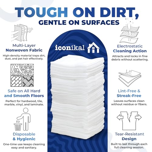 Iconikal إعادة تعبئة وسادات الممسحة الجافة Iconikal (90 حزمة) | تناسب مناشف المسح الجاف Swiffer للأوساخ والغبار والشعر | استخدم لإعادة تعبئة وسادات Swiffer | وسادات ممسحة غير معطرة وقابلة للتخلص منها للمسح والتنظيف والغبار، 11.5 بوصة × 8 بوصة - Image 2