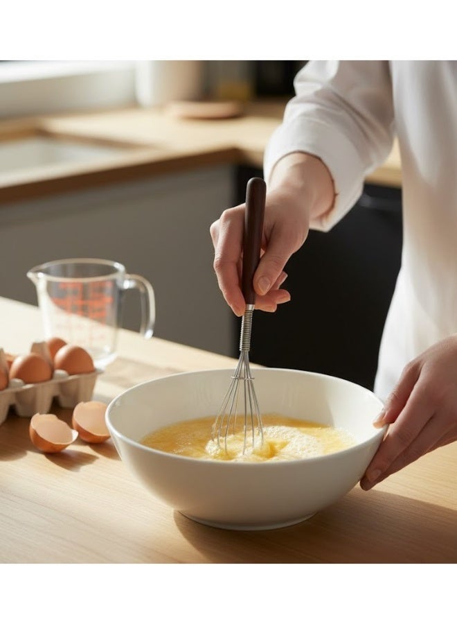 zoba Small manual egg beater made of stainless steel with a wooden handle, ideal for beating eggs, cooking, mixing ingredients and blending sauces - (2 pieces) - Image 4