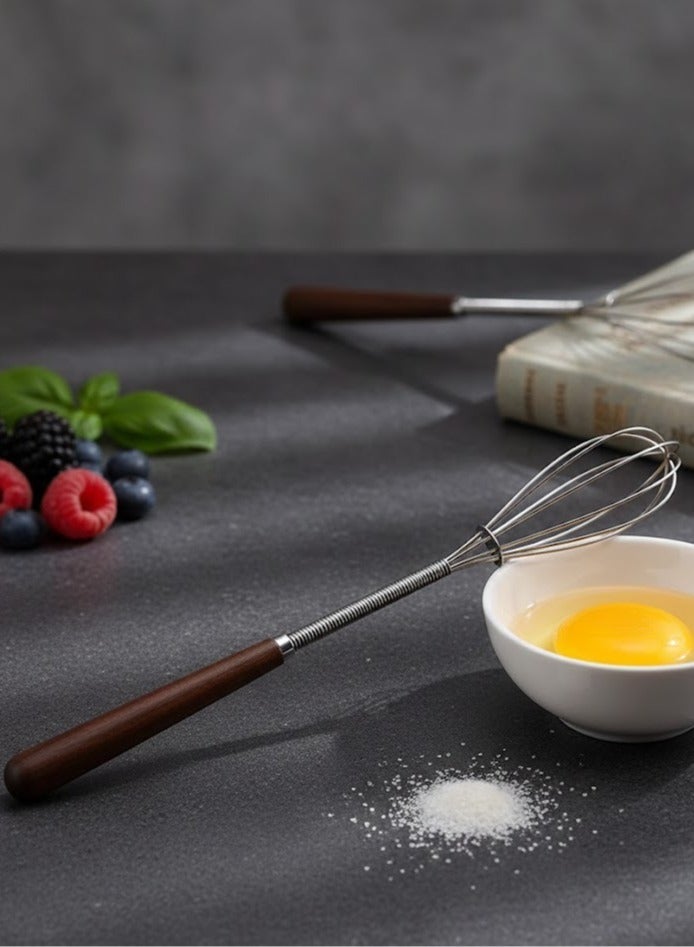 zoba Small manual egg beater made of stainless steel with a wooden handle, ideal for beating eggs, cooking, mixing ingredients and blending sauces - (2 pieces) - Image 3