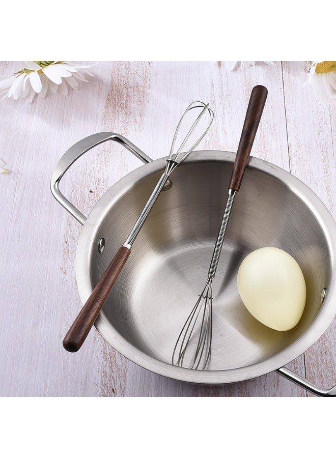 zoba Small manual egg beater made of stainless steel with a wooden handle, ideal for beating eggs, cooking, mixing ingredients and blending sauces - (2 pieces) - Image 1