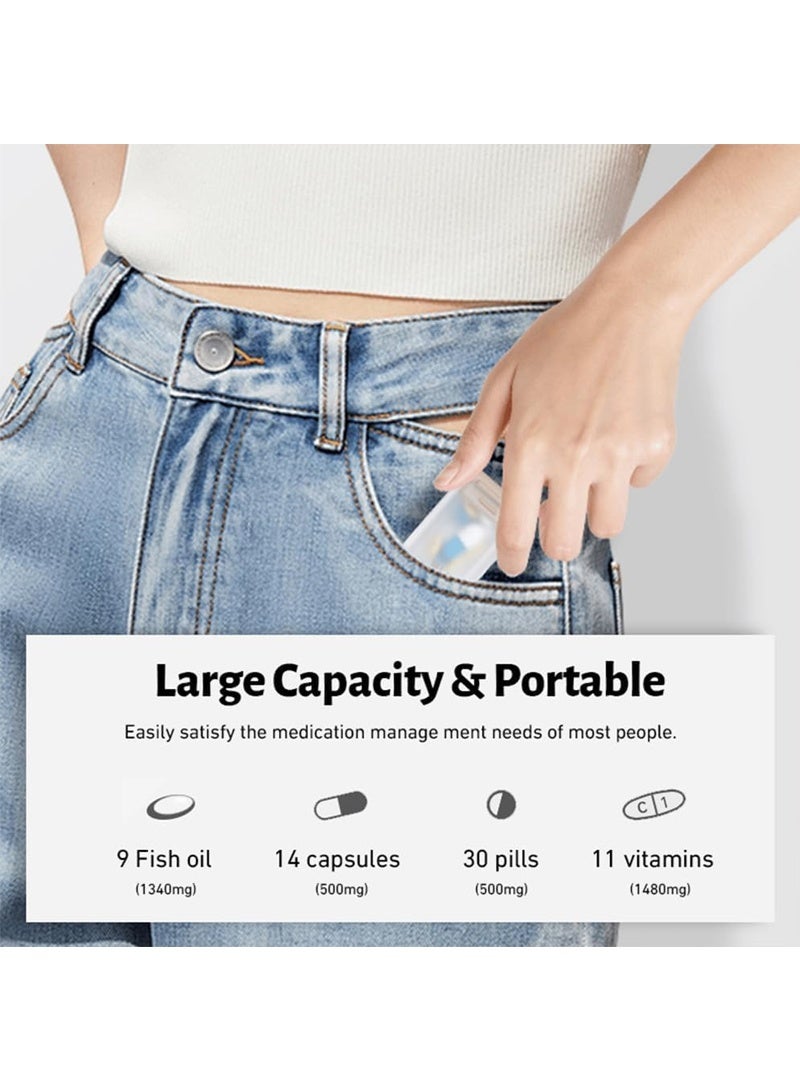 لبونير منظم حبوب السفر الأسبوعي، خالٍ من مادة BPA، يكفي لمدة 7 أيام، مرة واحدة يوميًا، يتميز بتصميم مغناطيسي فريد مع علبة حبوب كبيرة السعة لتخزين الفيتامينات وزيت كبد الحوت والمكملات الغذائية والأدوية - Image 5