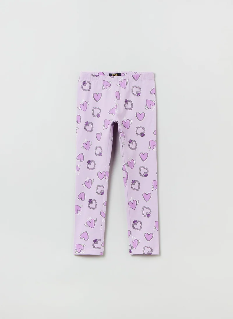 او في اس OVS Leggings In Stretch Cotton With Heart Print