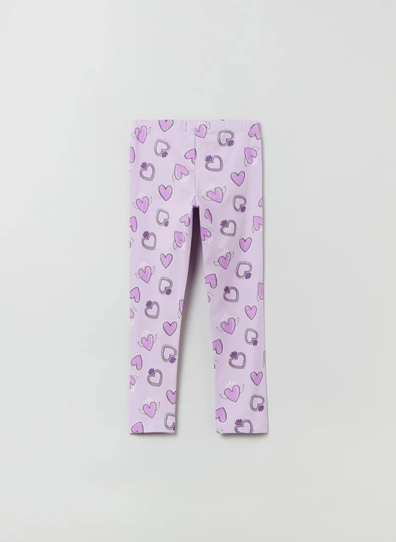 او في اس OVS Leggings In Stretch Cotton With Heart Print