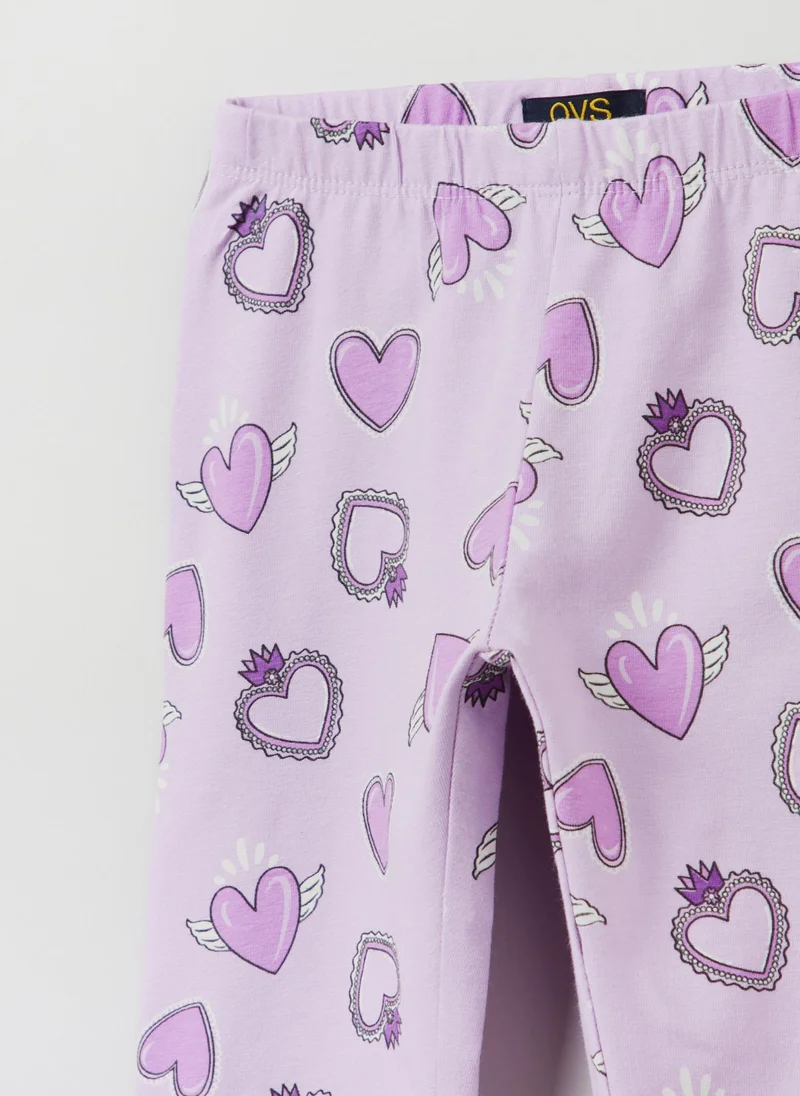 او في اس OVS Leggings In Stretch Cotton With Heart Print