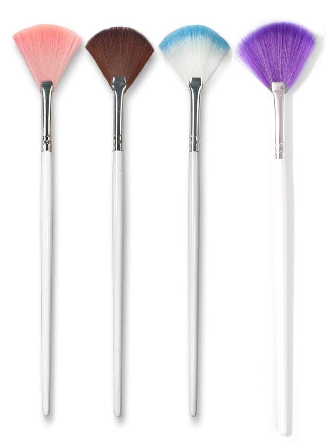 LOOKSEVEN 4 Pack Fan Brushes Fan Mask Brush Set, Facial Mask Brush Mask Applicator Brush for Peel Mask Makeup Tool (4 Colors) - Image 1