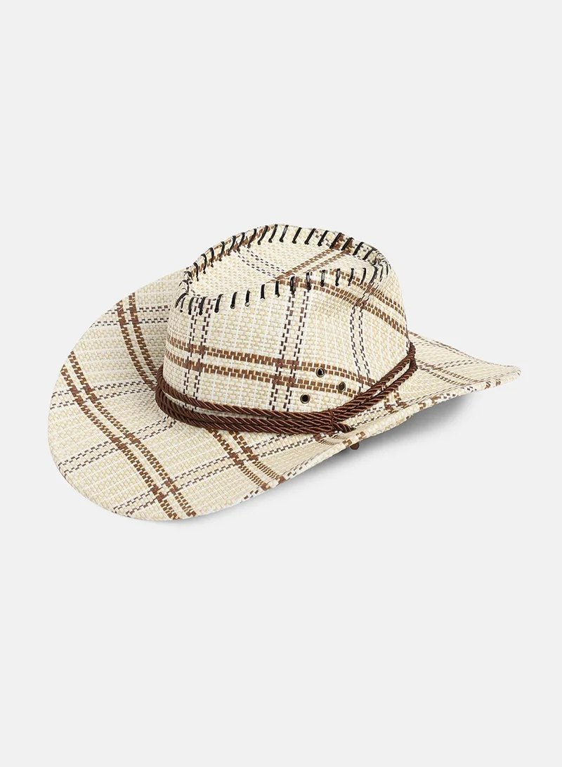 Haute Sauce  Checkered Cowboy Hat - Beige  | Best Price UAE