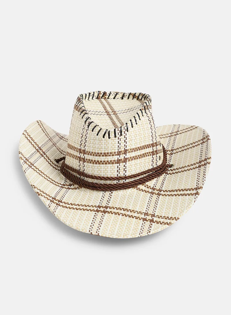 Haute Sauce  Checkered Cowboy Hat - Beige  | Best Price UAE