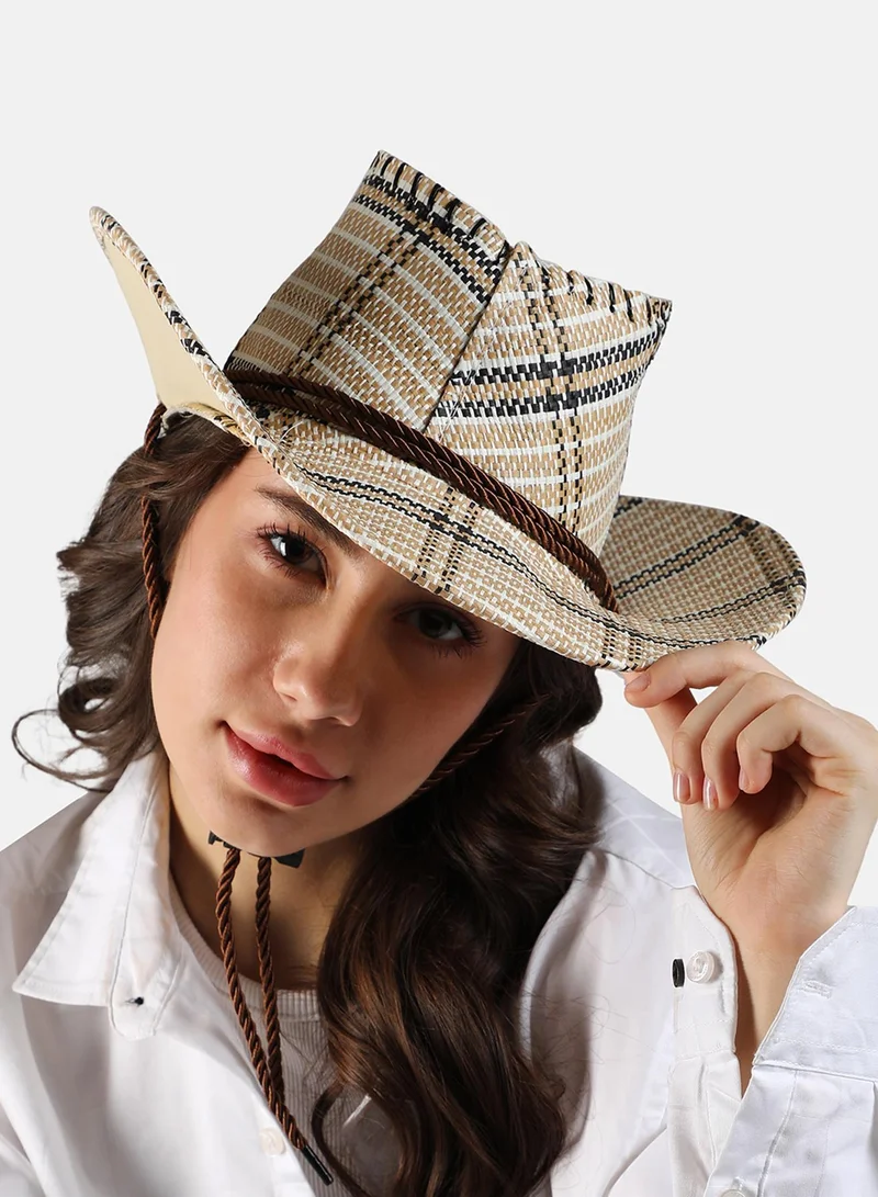 Haute Sauce  Checkered Cowboy Hat - Beige  | Best Price UAE