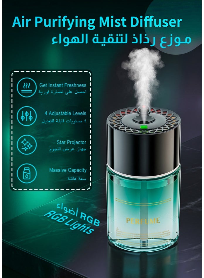 general Car Aroma Diffuser with Laser Starry Light | Wireless Car Air Freshener 120ml Refillable Glass | Portable Essential Oil Diffuser, USB Type-C, Battery Operated Cup Holder Design - Image 5