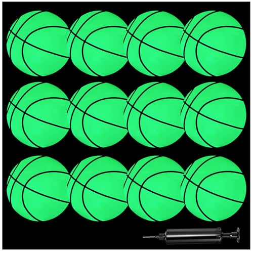 Hymaz Glow in The Dark Basketball 12 Pack Mini Basketballs with Pump for Kids Teens Adults Sports Birthday Gift for Basketball Hoop Pool Party Favor Night Game - Image 1