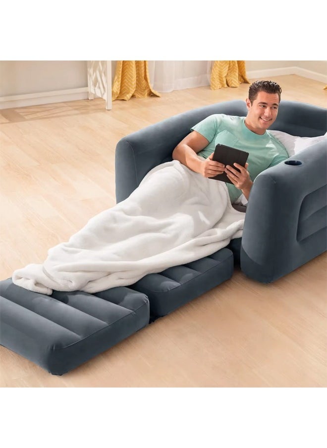 Generic - 2-in-1 inflatable and deflatable chair and bed with cup holder, 109x218x66cm - Image 1