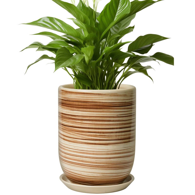 SUNPOTFOR 8 Inch Plant Pot, Ceramic Planter for Outdoor Plants, Large Plant Pot Indoor with Drainage Hole and Saucer, Modern Flower Pot for Home Garden Decor Yellow - Image 1