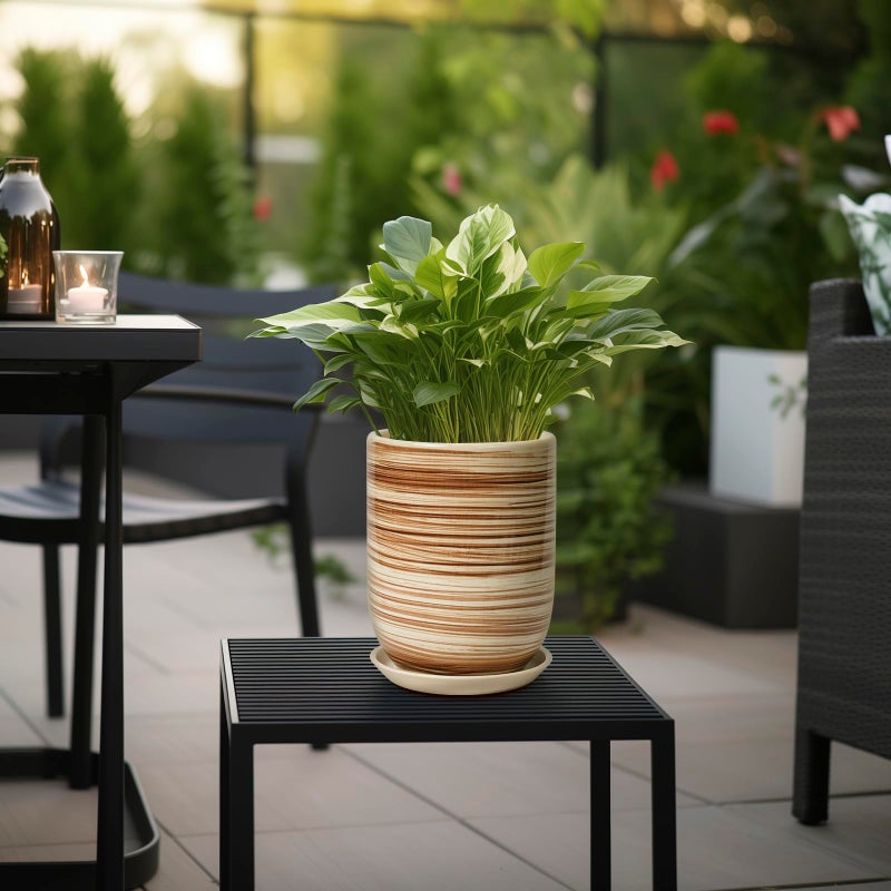 SUNPOTFOR 8 Inch Plant Pot, Ceramic Planter for Outdoor Plants, Large Plant Pot Indoor with Drainage Hole and Saucer, Modern Flower Pot for Home Garden Decor Yellow - Image 4