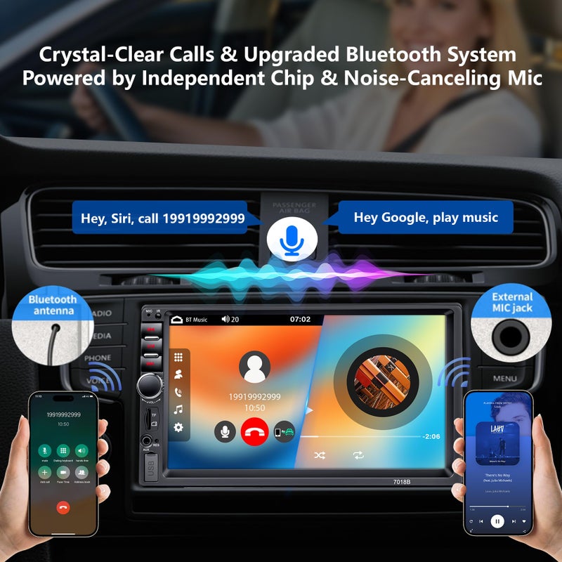 LSLYA Double Din Car Stereo,7 Inch Car Radio with HD Touch Screen Bluetooth Car Stereo,Bluetooth Hands-Free Calling,Mirror Link,AUX/EQ/SWC - Image 3