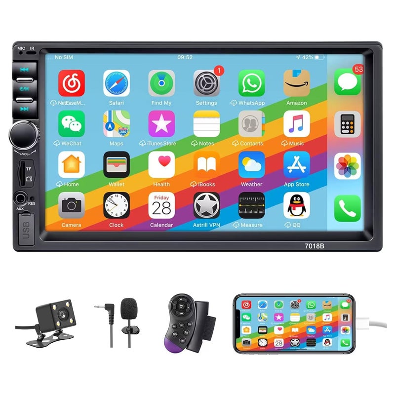 LSLYA Double Din Car Stereo,7 Inch Car Radio with HD Touch Screen Bluetooth Car Stereo,Bluetooth Hands-Free Calling,Mirror Link,AUX/EQ/SWC - Image 1
