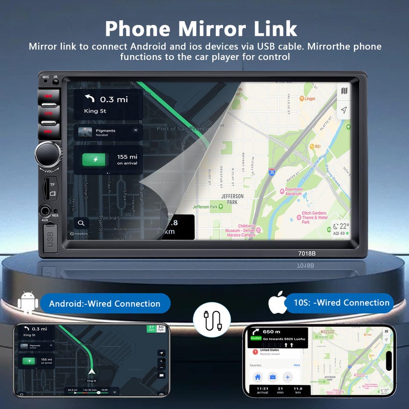 LSLYA Double Din Car Stereo,7 Inch Car Radio with HD Touch Screen Bluetooth Car Stereo,Bluetooth Hands-Free Calling,Mirror Link,AUX/EQ/SWC - Image 2