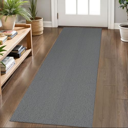 KOZYFLY Runners for Hallways 2x6 ft Washable Kitchen Runner Non Slip Rubber Backed Hall Runners Cotton Entryway Runner Rugs Floor Carpet for Indoor Backdoor Bedroom Kitchen, Grey/Dark Grey - Image 1