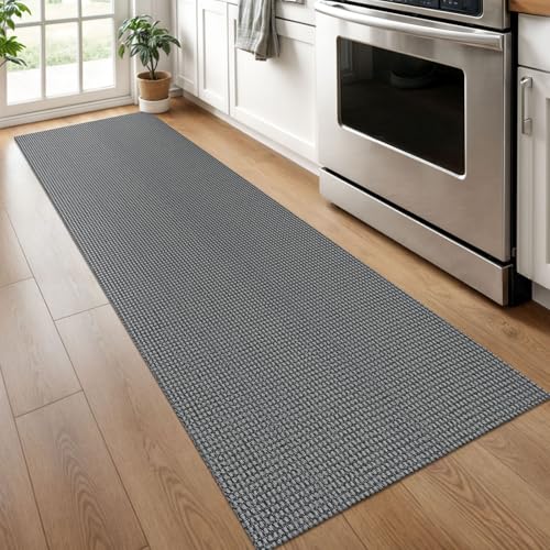 KOZYFLY Runners for Hallways 2x6 ft Washable Kitchen Runner Non Slip Rubber Backed Hall Runners Cotton Entryway Runner Rugs Floor Carpet for Indoor Backdoor Bedroom Kitchen, Grey/Dark Grey - Image 2