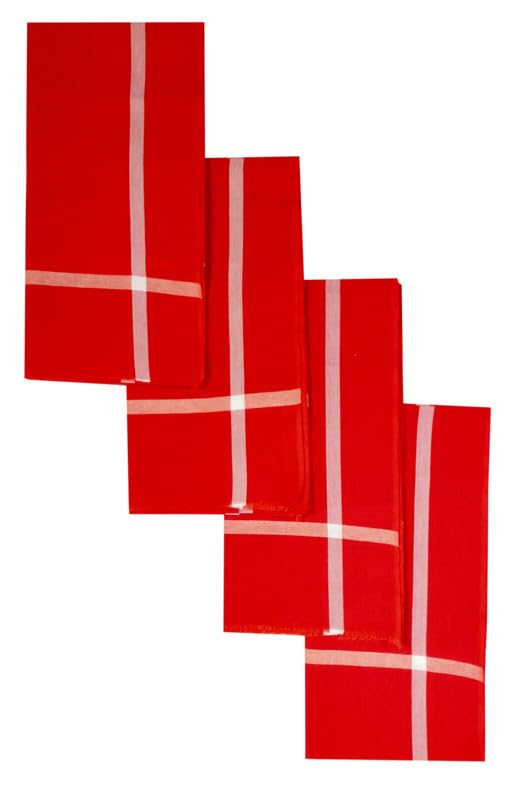 YETTALAN® Traditional Pooja Handloom Towels 100% Cotton Gamcha/Angavastram with Border (Pack of 4) (RED) - Image 1