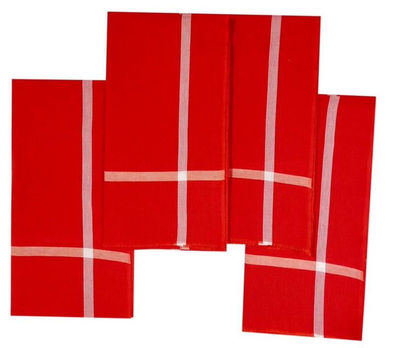 YETTALAN® Traditional Pooja Handloom Towels 100% Cotton Gamcha/Angavastram with Border (Pack of 4) (RED) - Image 2