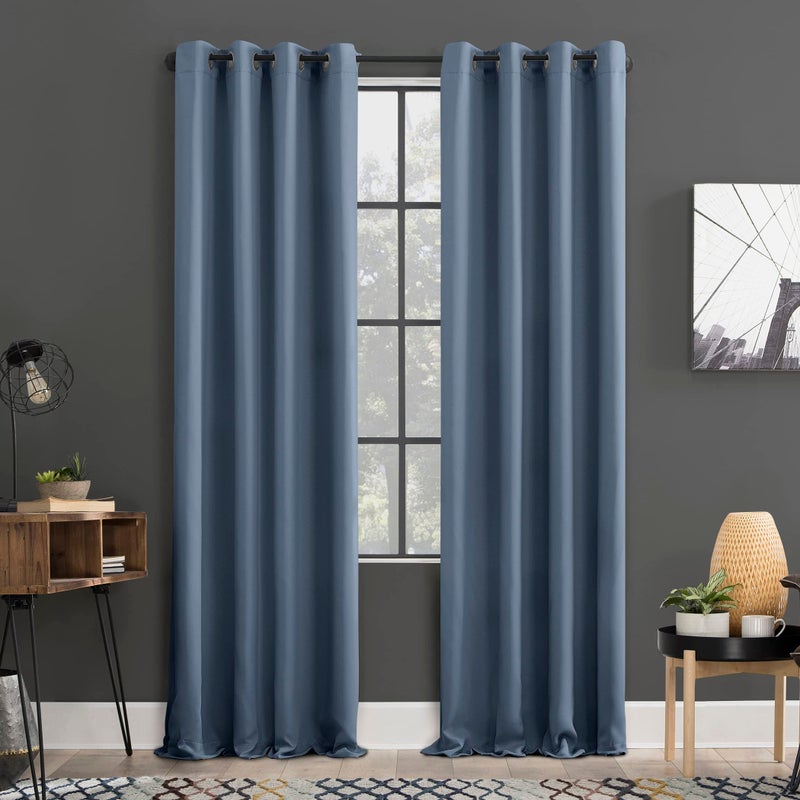 Sun Zero Soho 2-pack Blackout Energy Efficient Grommet Curtain Panel Pair  54"" x 96""  Denim Blue - Image 1