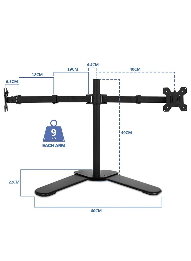 XiuWoo - Dual Monitor Stand Free-Standing Desk Stand for 2 Screens up to 27 inches Heavy-Duty Fully Adjustable Arms with Max VESA 100x100mm - Image 1