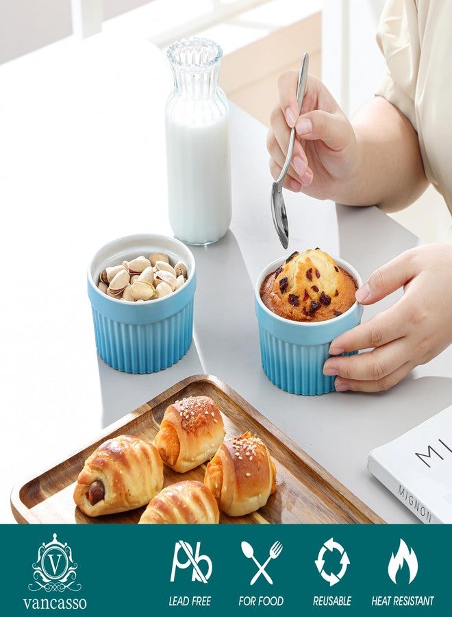 vancasso Ramekins with Lids 6 x 200 ml Porcelain Ramekins and Soufflé Moulds, Creme Brulee Ramekin for Muffin and Cake, Ramekin Oven for Cream, Sauce, Fruit, Diameter 9.5 cm - Blue - Image 3