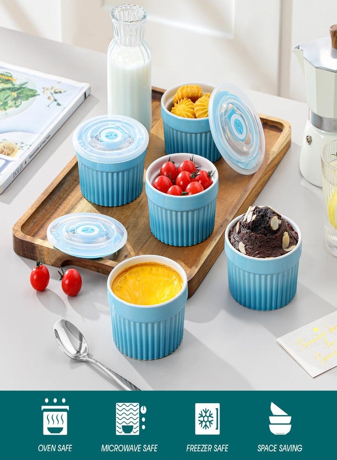 vancasso Ramekins with Lids 6 x 200 ml Porcelain Ramekins and Soufflé Moulds, Creme Brulee Ramekin for Muffin and Cake, Ramekin Oven for Cream, Sauce, Fruit, Diameter 9.5 cm - Blue - Image 4