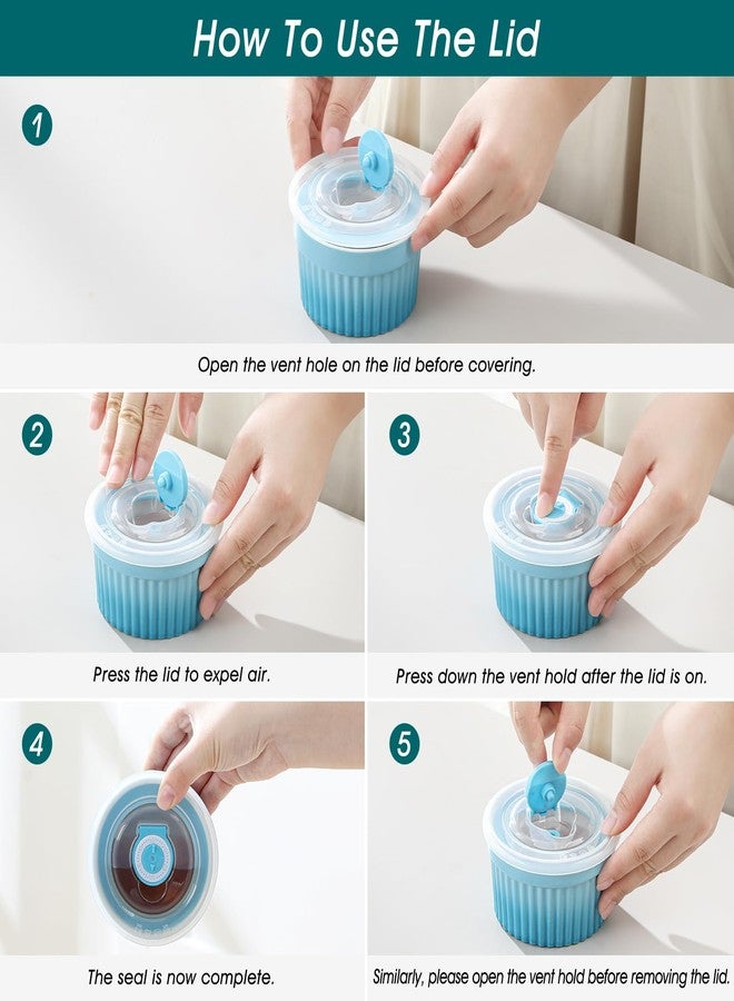 vancasso Ramekins with Lids 6 x 200 ml Porcelain Ramekins and Soufflé Moulds, Creme Brulee Ramekin for Muffin and Cake, Ramekin Oven for Cream, Sauce, Fruit, Diameter 9.5 cm - Blue - Image 5
