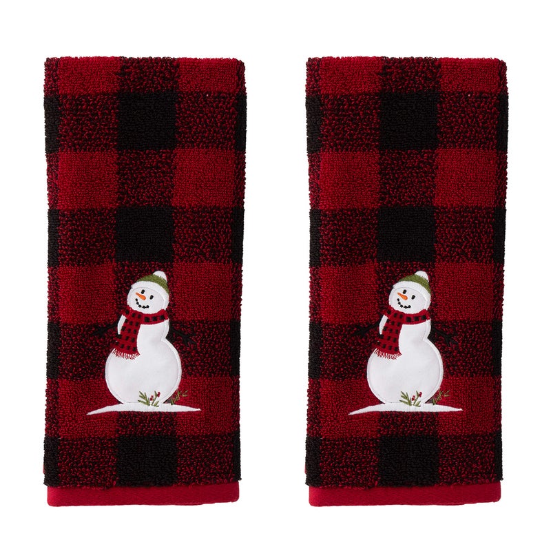 SKL Home Christmas Woodland Winter Snowman Hand Towel 2pc Set for Bath/Kitchen & Gift, Red - Image 1