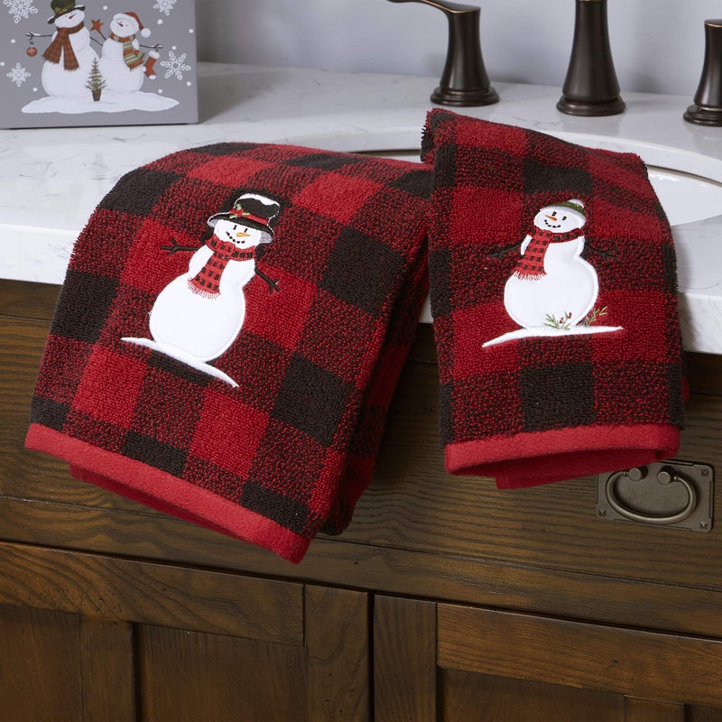 SKL Home Christmas Woodland Winter Snowman Hand Towel 2pc Set for Bath/Kitchen & Gift, Red - Image 4