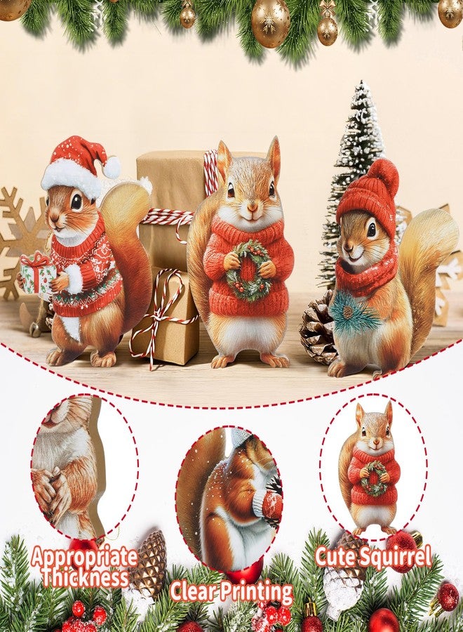 DoubleFill مجموعة دبل فيل المكونة من 6 قطع من تماثيل السناجب الخشبية لتزيين طاولة عيد الميلاد، حيوانات الغابة، قطعة مركزية ريفية لعيد الميلاد الشتوي، مناسبة للطاولة، صينية متعددة الطبقات، المدفأة، المكتب، ديكور داخلي مستوحى من الغابة، هدية - Image 3