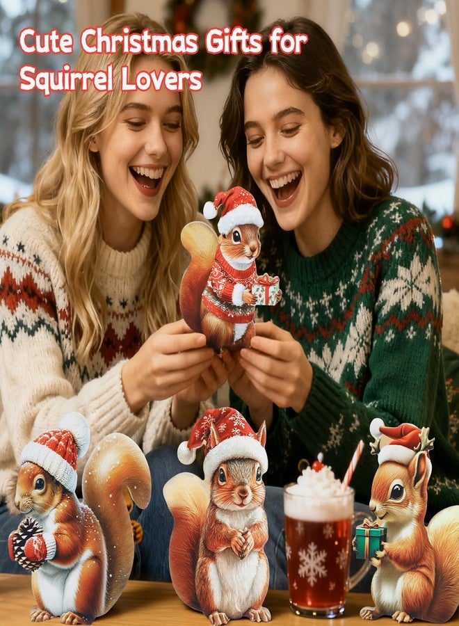 DoubleFill مجموعة دبل فيل المكونة من 6 قطع من تماثيل السناجب الخشبية لتزيين طاولة عيد الميلاد، حيوانات الغابة، قطعة مركزية ريفية لعيد الميلاد الشتوي، مناسبة للطاولة، صينية متعددة الطبقات، المدفأة، المكتب، ديكور داخلي مستوحى من الغابة، هدية - Image 4