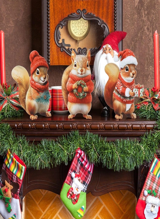 DoubleFill مجموعة دبل فيل المكونة من 6 قطع من تماثيل السناجب الخشبية لتزيين طاولة عيد الميلاد، حيوانات الغابة، قطعة مركزية ريفية لعيد الميلاد الشتوي، مناسبة للطاولة، صينية متعددة الطبقات، المدفأة، المكتب، ديكور داخلي مستوحى من الغابة، هدية - Image 5