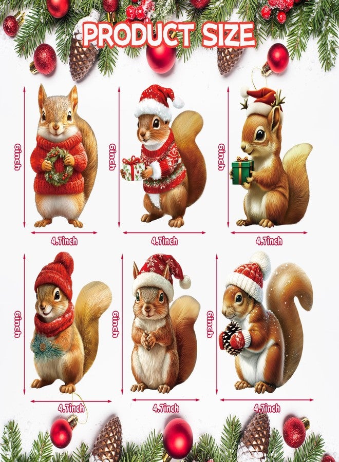 DoubleFill مجموعة دبل فيل المكونة من 6 قطع من تماثيل السناجب الخشبية لتزيين طاولة عيد الميلاد، حيوانات الغابة، قطعة مركزية ريفية لعيد الميلاد الشتوي، مناسبة للطاولة، صينية متعددة الطبقات، المدفأة، المكتب، ديكور داخلي مستوحى من الغابة، هدية - Image 2