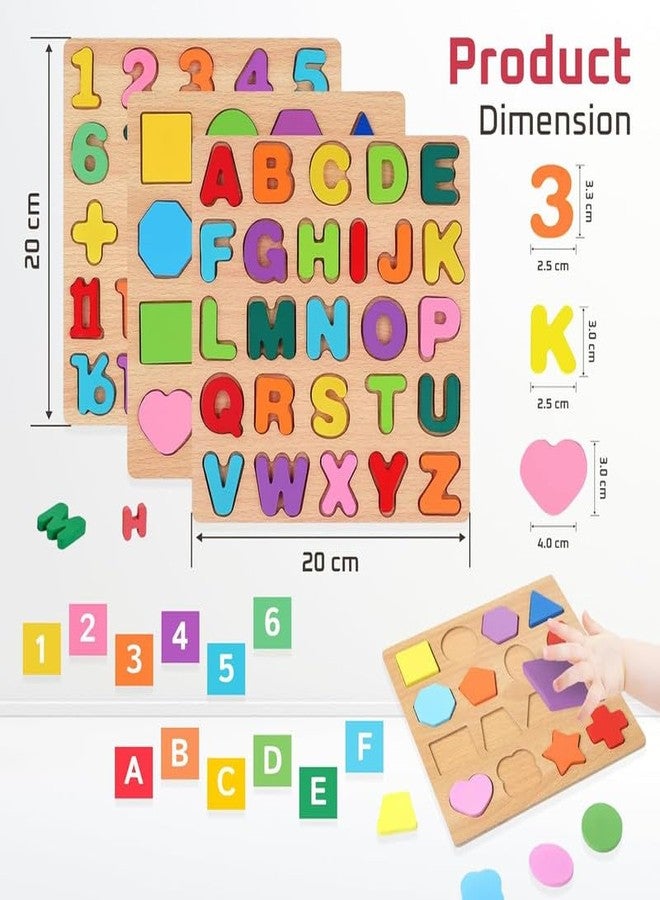ATHA Montessori Kids Educational Wooden Toys ABC Puzzle Board 3D Number Alphabet Block Puzzle (Pack of 1) - Image 2