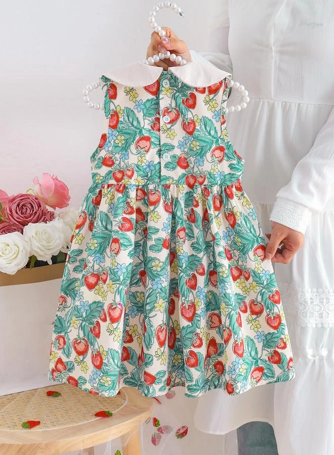 Take Two Girls Strawberry Print Sleeveless Dress