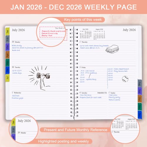 Nokingo 2026 Planner - Weekly & Monthly Planner Runs January 2026 to December 2026, 6.25" x 8.25", 12 Monthly Tabs, 14 Notes Pages, Inner Pocket, Flexible Cover with Twin-Wire Binding, Planners 2026 - Image 3