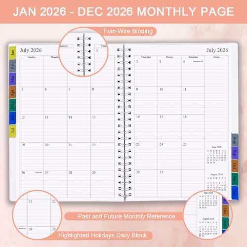 Nokingo 2026 Planner - Weekly & Monthly Planner Runs January 2026 to December 2026, 6.25" x 8.25", 12 Monthly Tabs, 14 Notes Pages, Inner Pocket, Flexible Cover with Twin-Wire Binding, Planners 2026 - Image 2
