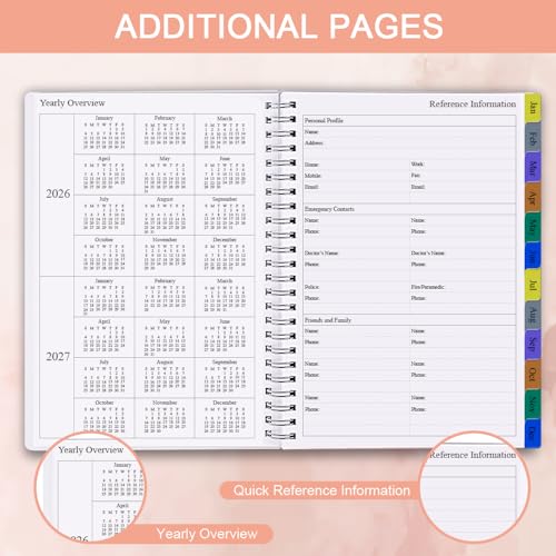Nokingo 2026 Planner - Weekly & Monthly Planner Runs January 2026 to December 2026, 6.25" x 8.25", 12 Monthly Tabs, 14 Notes Pages, Inner Pocket, Flexible Cover with Twin-Wire Binding, Planners 2026 - Image 4