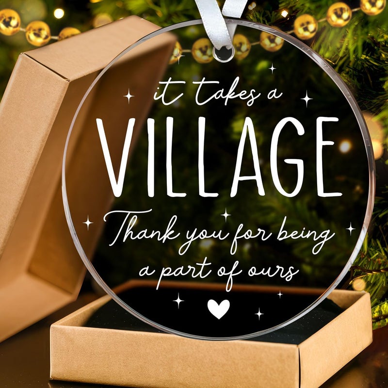 HEXMOZ Thank You Gifts for Women, Men - It Takes a Village Ornament - Teacher Ornament - Appreciation Gift for Teacher Coworker Daycare Provider Nanny Babysitter Coach - Acrylic Christmas Ornaments - Image 1