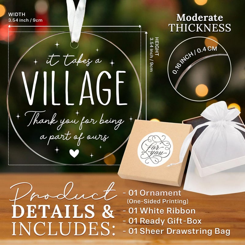 HEXMOZ Thank You Gifts for Women, Men - It Takes a Village Ornament - Teacher Ornament - Appreciation Gift for Teacher Coworker Daycare Provider Nanny Babysitter Coach - Acrylic Christmas Ornaments - Image 2