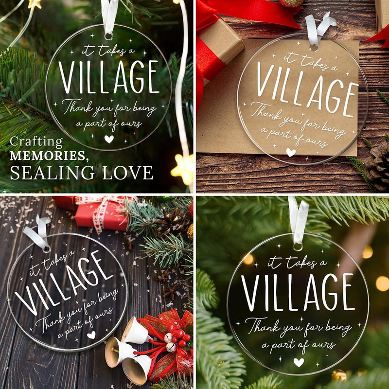 HEXMOZ Thank You Gifts for Women, Men - It Takes a Village Ornament - Teacher Ornament - Appreciation Gift for Teacher Coworker Daycare Provider Nanny Babysitter Coach - Acrylic Christmas Ornaments - Image 3
